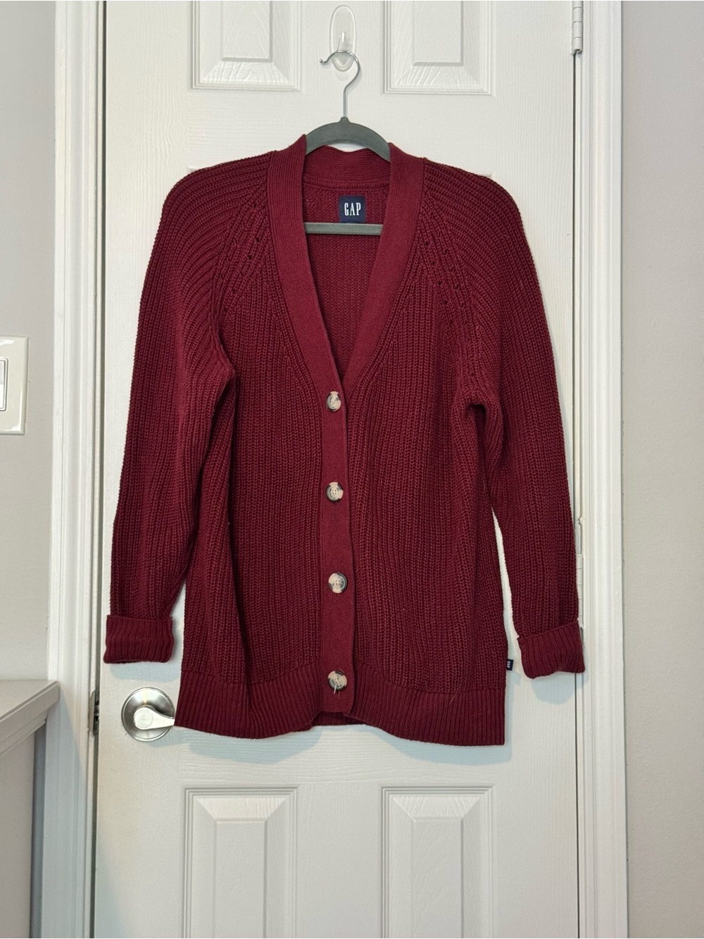 Gap preppy academia chunky Cotton burgundy cardigan M